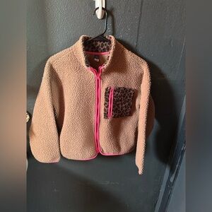 Old Navy Tan Pink Cheetah Print Fleece Sherpa Jacket